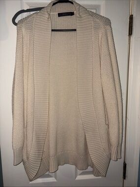 Jessica Cream Open-Front Ribbed Shawl Cardigan